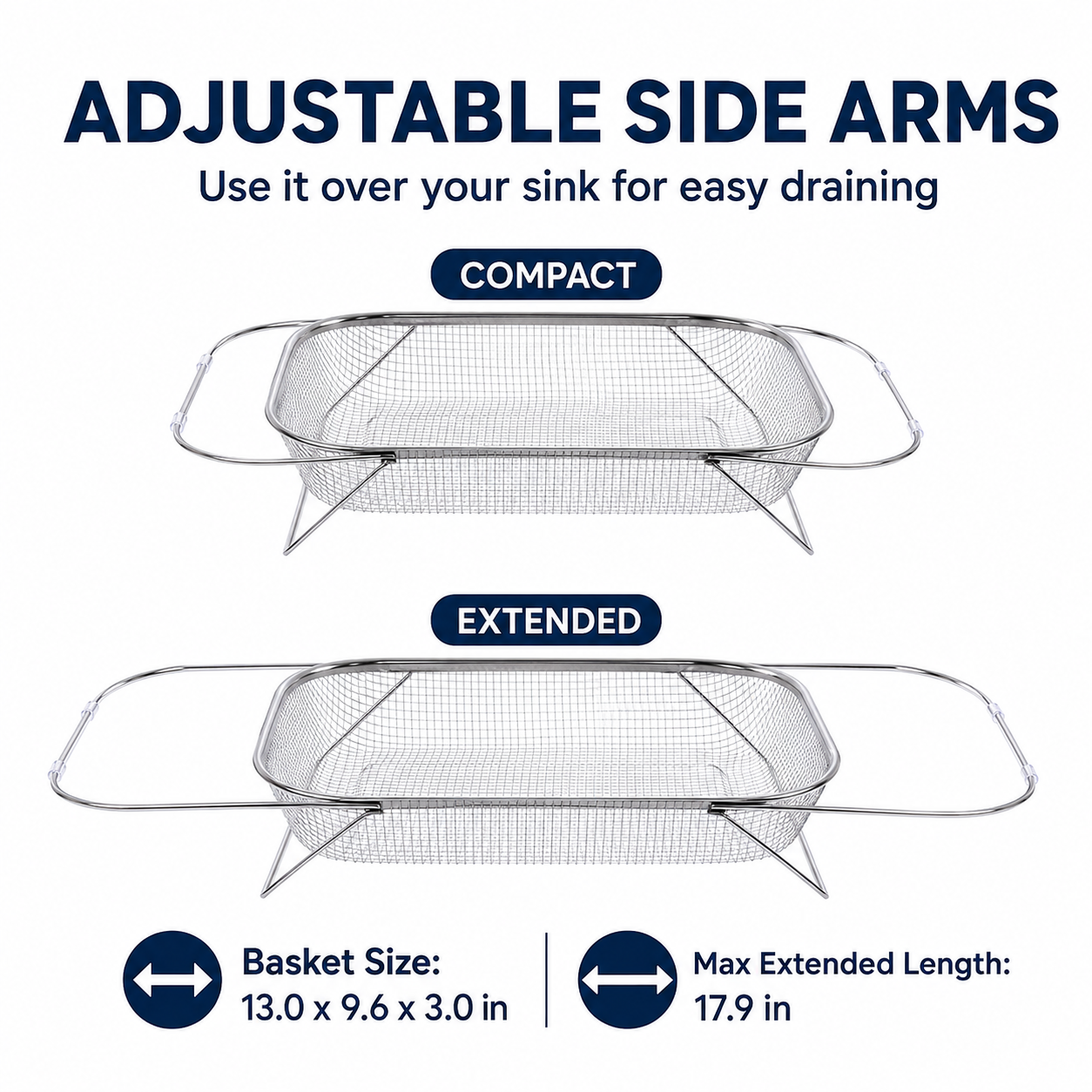 🍽️Summer Limited-Time 50% OFF 🧺 Stainless Steel Adjustable Over-the-Sink Drainer Basket