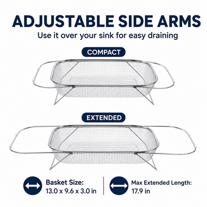🍽️Summer Limited-Time 50% OFF 🧺 Stainless Steel Adjustable Over-the-Sink Drainer Basket