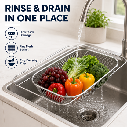 🍽️Summer Limited-Time 50% OFF 🧺 Stainless Steel Adjustable Over-the-Sink Drainer Basket