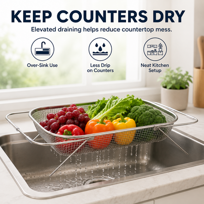 🍽️Summer Limited-Time 50% OFF 🧺 Stainless Steel Adjustable Over-the-Sink Drainer Basket