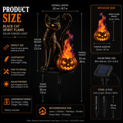 🎃 Black Cat Spirit Flame Solar Garden Light 🐈‍⬛– Magical Halloween Yard Decor