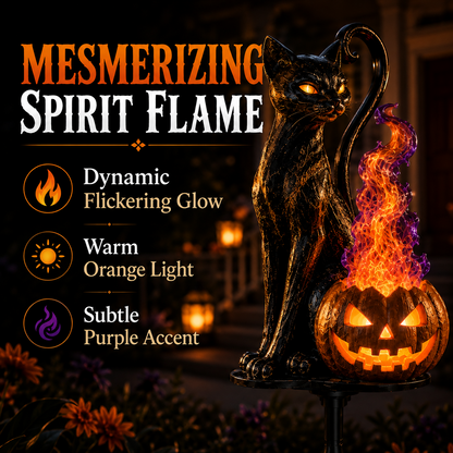 🎃 Black Cat Spirit Flame Solar Garden Light 🐈‍⬛– Magical Halloween Yard Decor