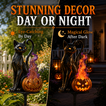 🎃 Black Cat Spirit Flame Solar Garden Light 🐈‍⬛– Magical Halloween Yard Decor