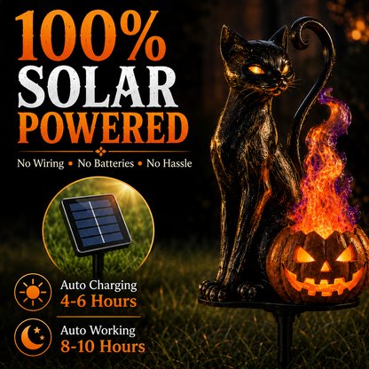 🎃 Black Cat Spirit Flame Solar Garden Light 🐈‍⬛– Magical Halloween Yard Decor