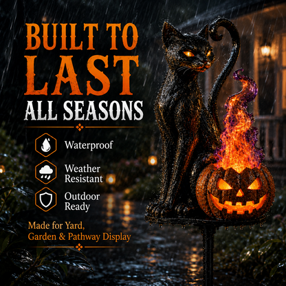 🎃 Black Cat Spirit Flame Solar Garden Light 🐈‍⬛– Magical Halloween Yard Decor