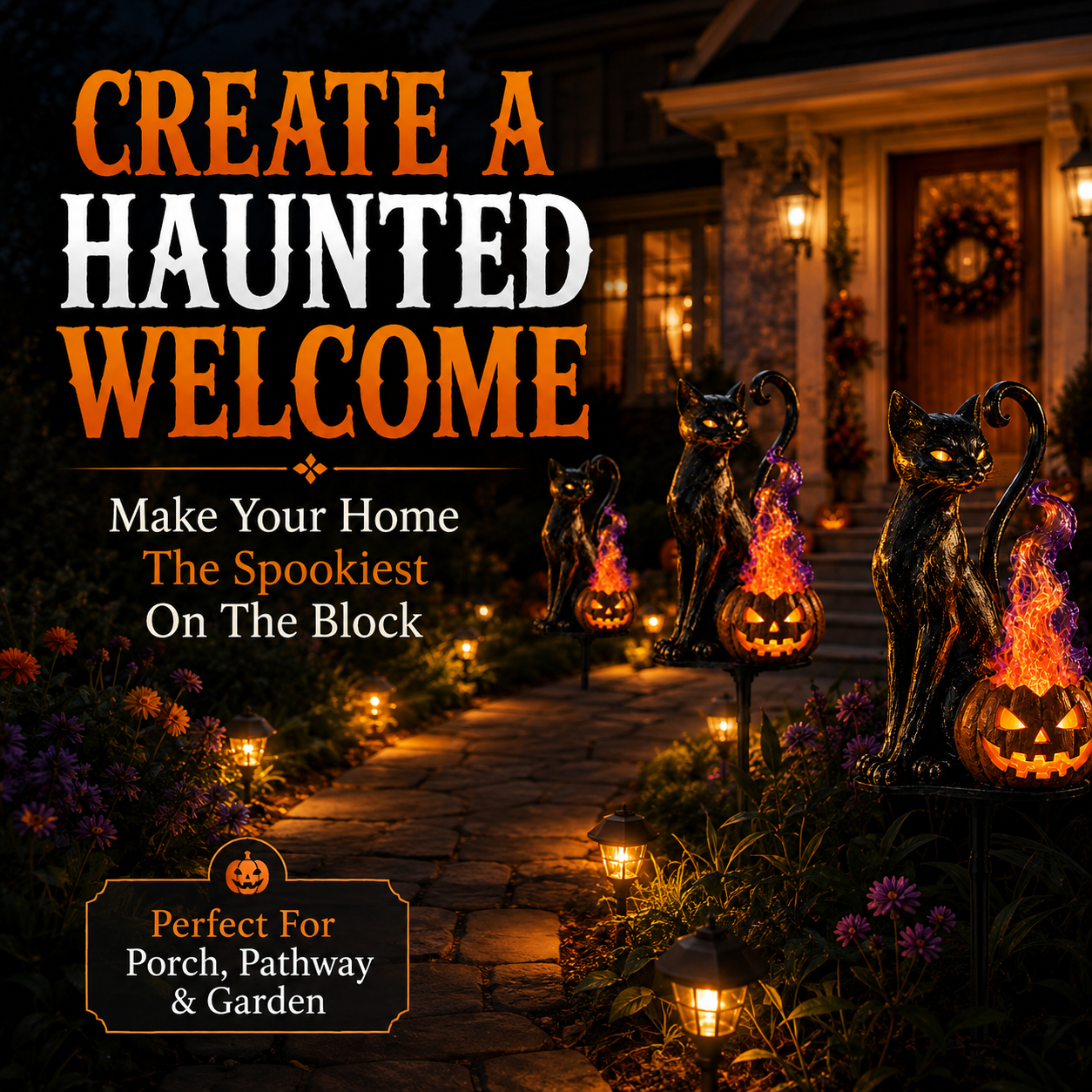 🎃 Black Cat Spirit Flame Solar Garden Light 🐈‍⬛– Magical Halloween Yard Decor