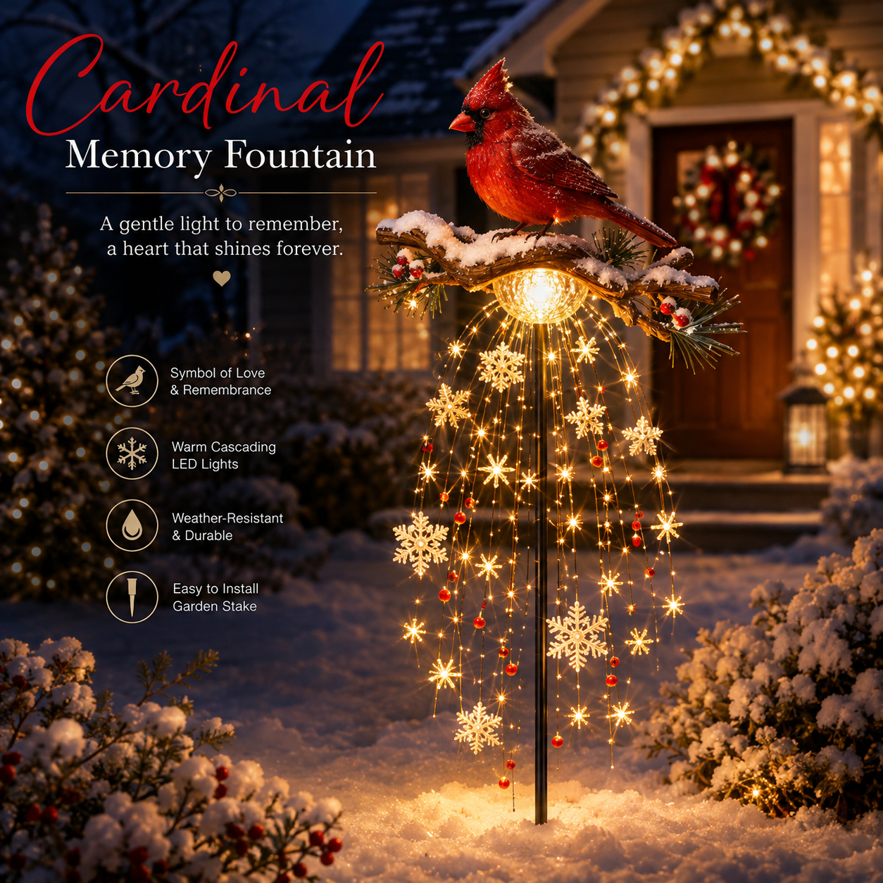 Cardinal Memory Fountain Christmas garden decoration