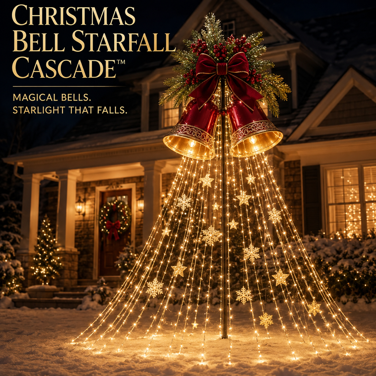 Christmas Bell Starfall Cascade – Solar Flowing LED Christmas Yard Light