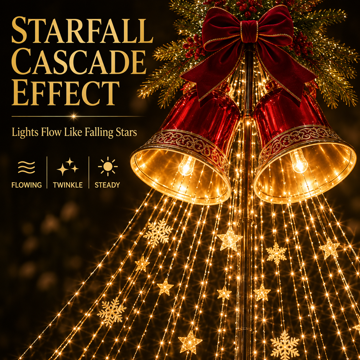 Christmas Bell Starfall Cascade – Solar Flowing LED Christmas Yard Light
