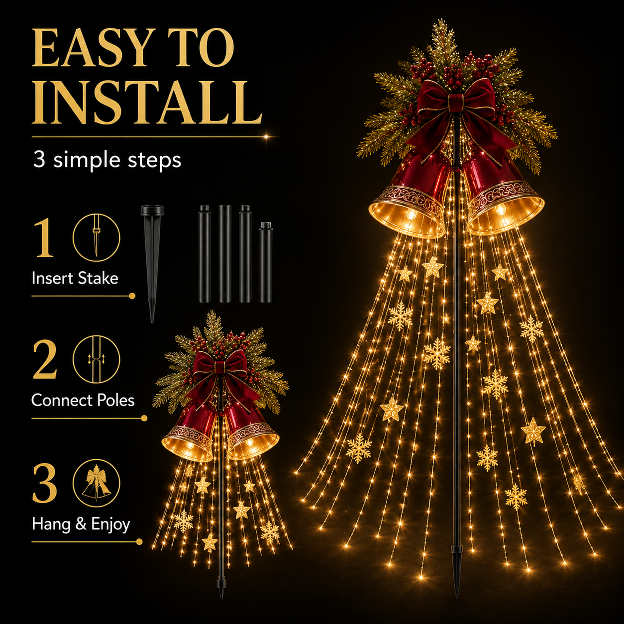Christmas Bell Starfall Cascade – Solar Flowing LED Christmas Yard Light