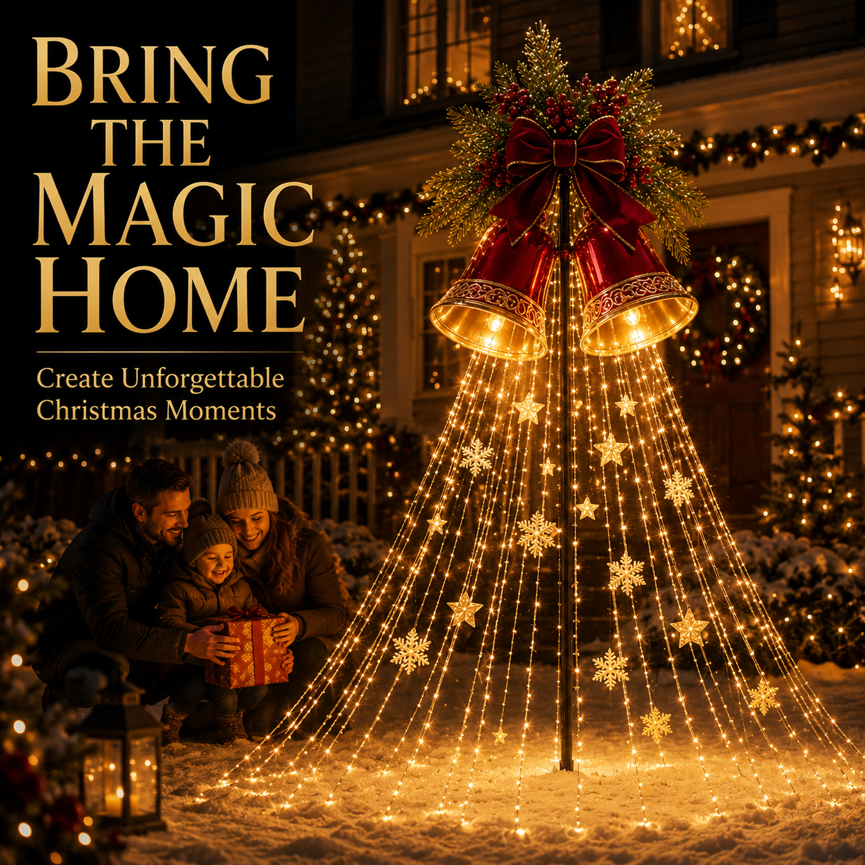Christmas Bell Starfall Cascade – Solar Flowing LED Christmas Yard Light