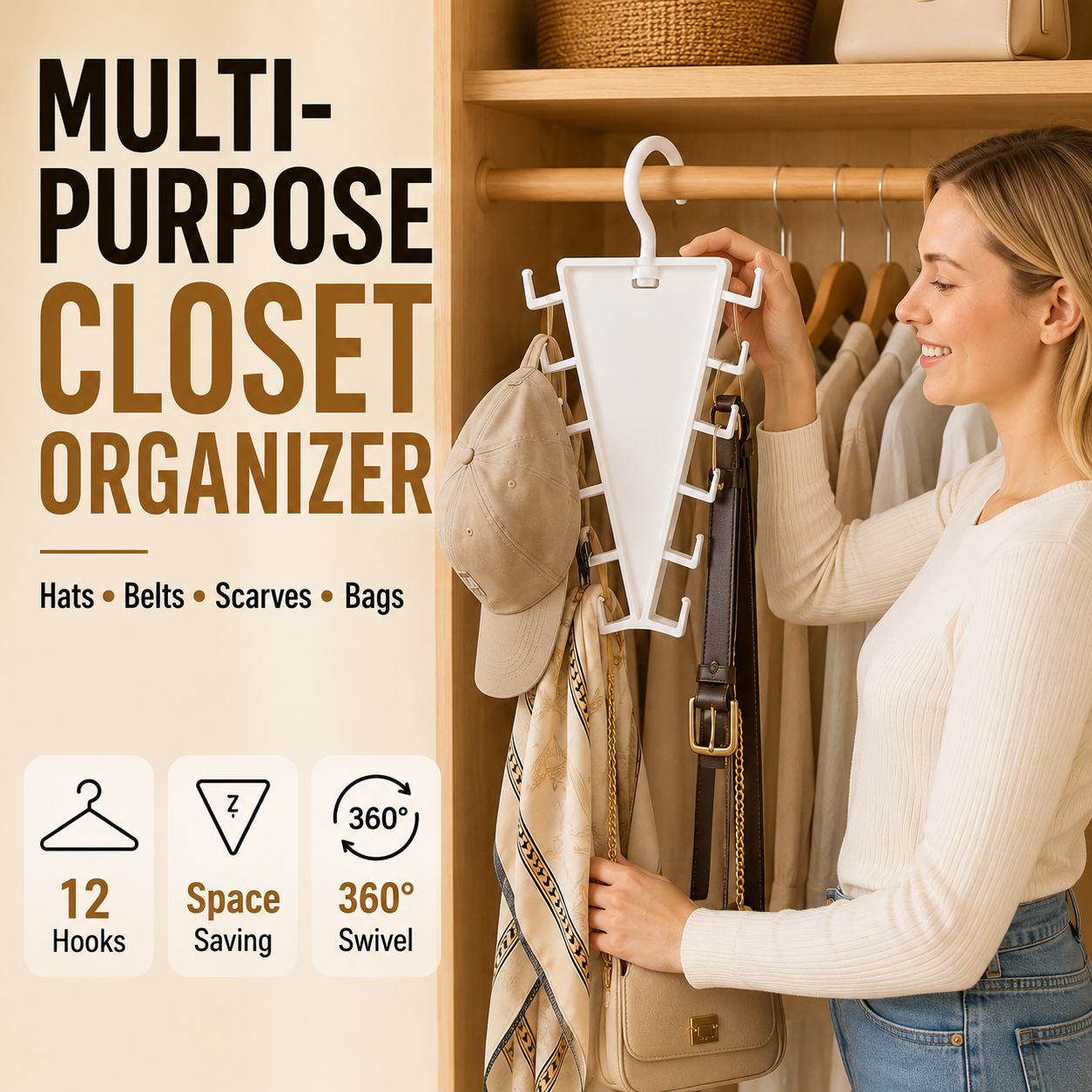 12-Hook V-Shaped Closet Organizer