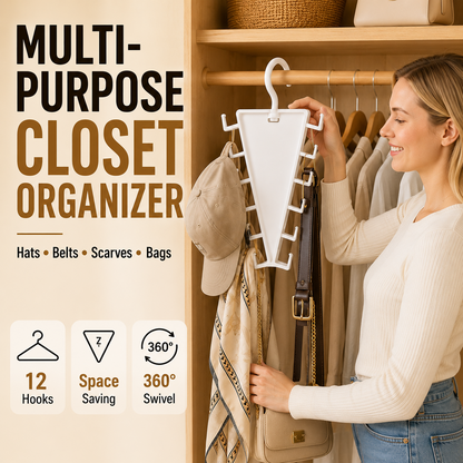 ✨ 12-Hook V-Shaped Closet Organizer – Save Space & Keep Accessories Tidy
