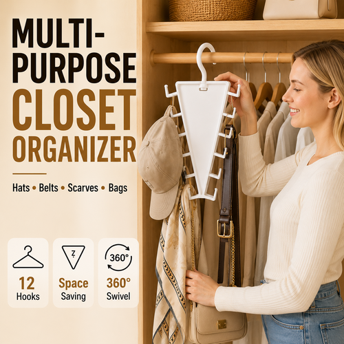 ✨ 12-Hook V-Shaped Closet Organizer – Save Space & Keep Accessories Tidy