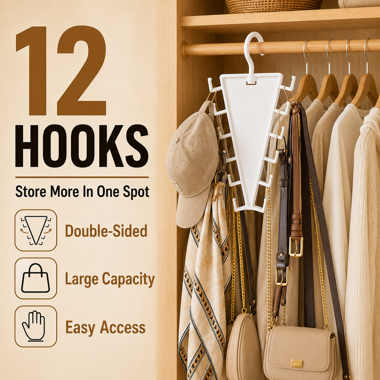 12 double-sided hooks closet organizer