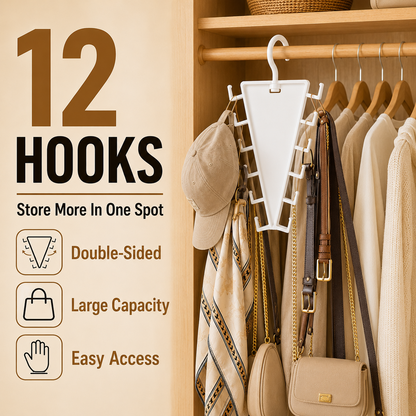 ✨ 12-Hook V-Shaped Closet Organizer – Save Space & Keep Accessories Tidy
