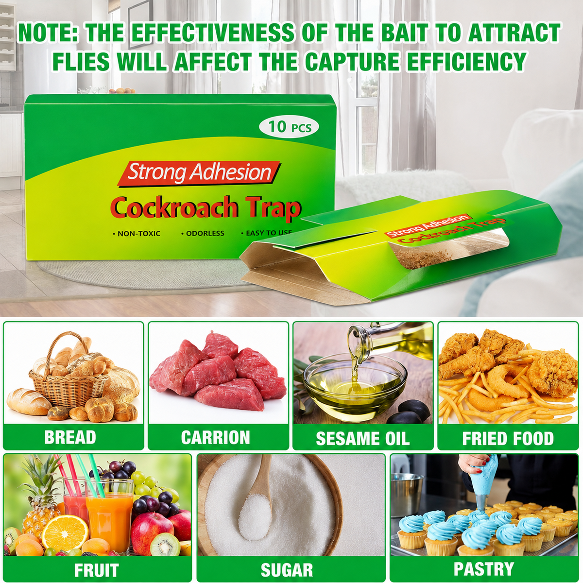 🪳 10PCS Cockroach Glue Trap with Bait – Foldable Indoor Roach Catcher