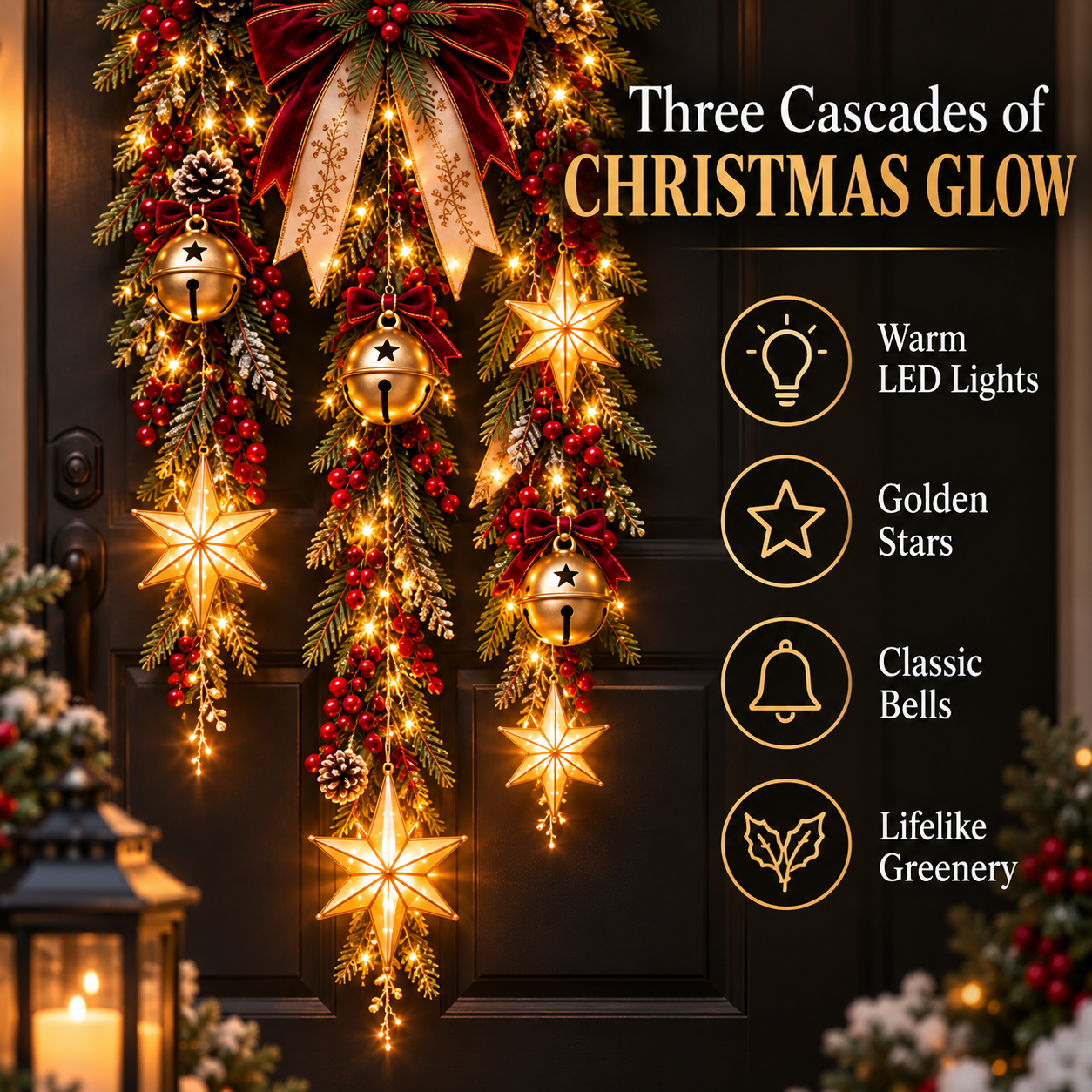 Three Christmas light cascades