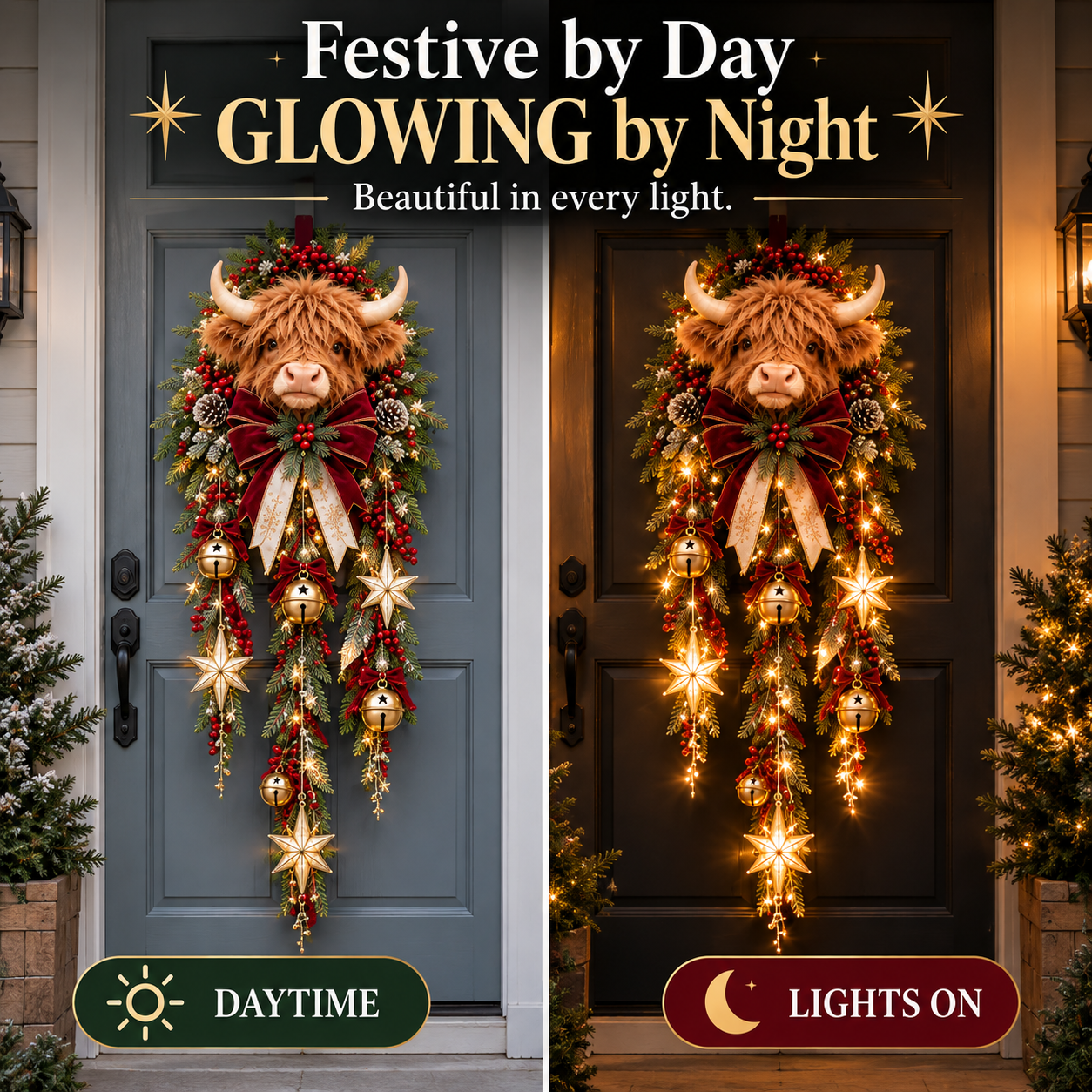 🐮Lighted Highland Cow Christmas Door Cascade🐮