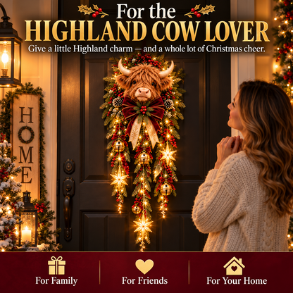 🐮Lighted Highland Cow Christmas Door Cascade🐮