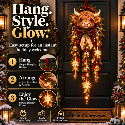 🐮Lighted Highland Cow Christmas Door Cascade🐮