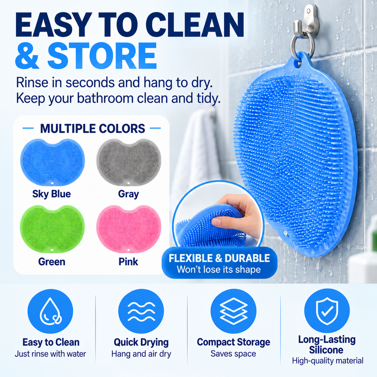 🦶 Hands-Free Shower Foot Scrubber Mat – Deep Clean & Massage Your Feet While You Shower