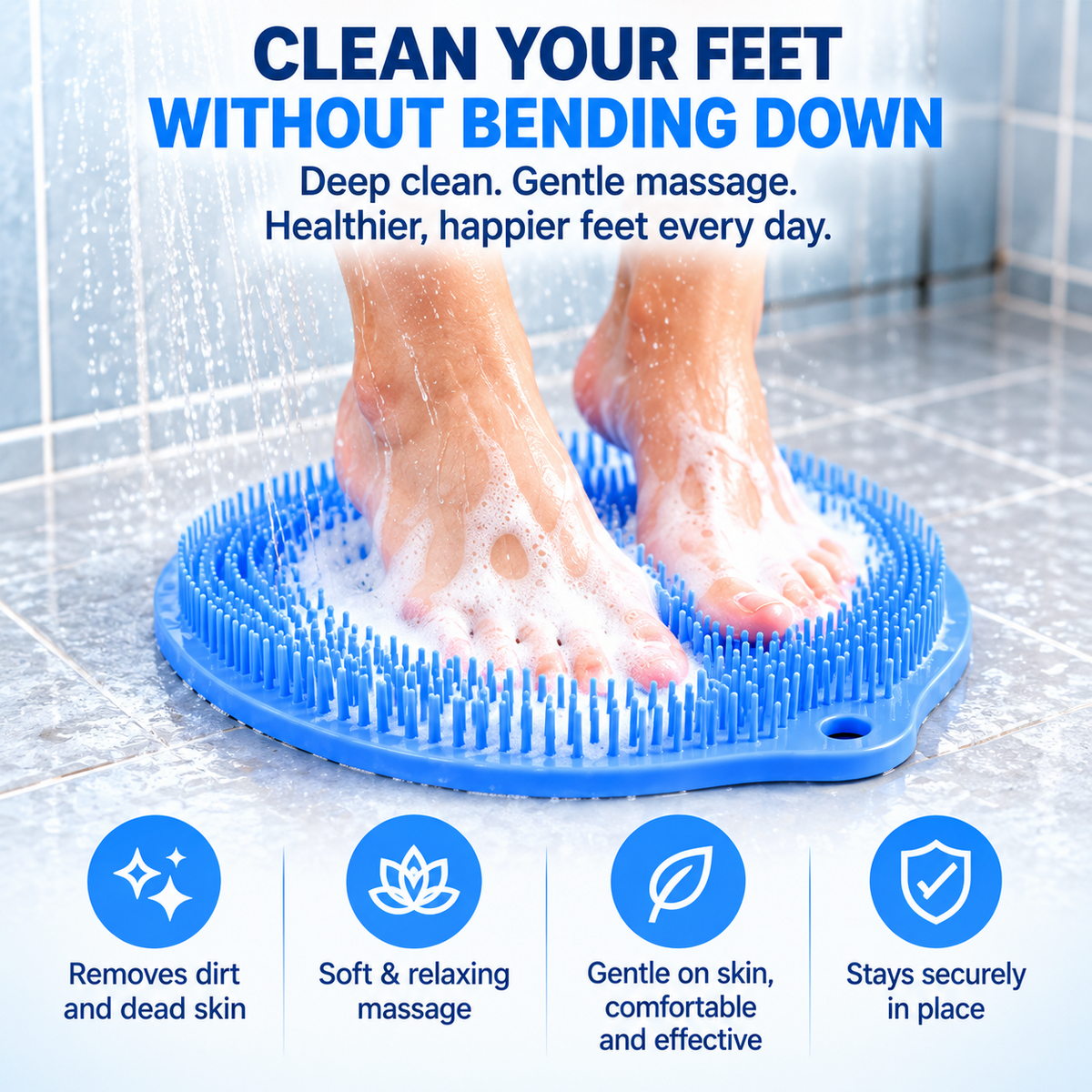 🦶 Hands-Free Shower Foot Scrubber Mat – Deep Clean & Massage Your Feet While You Shower