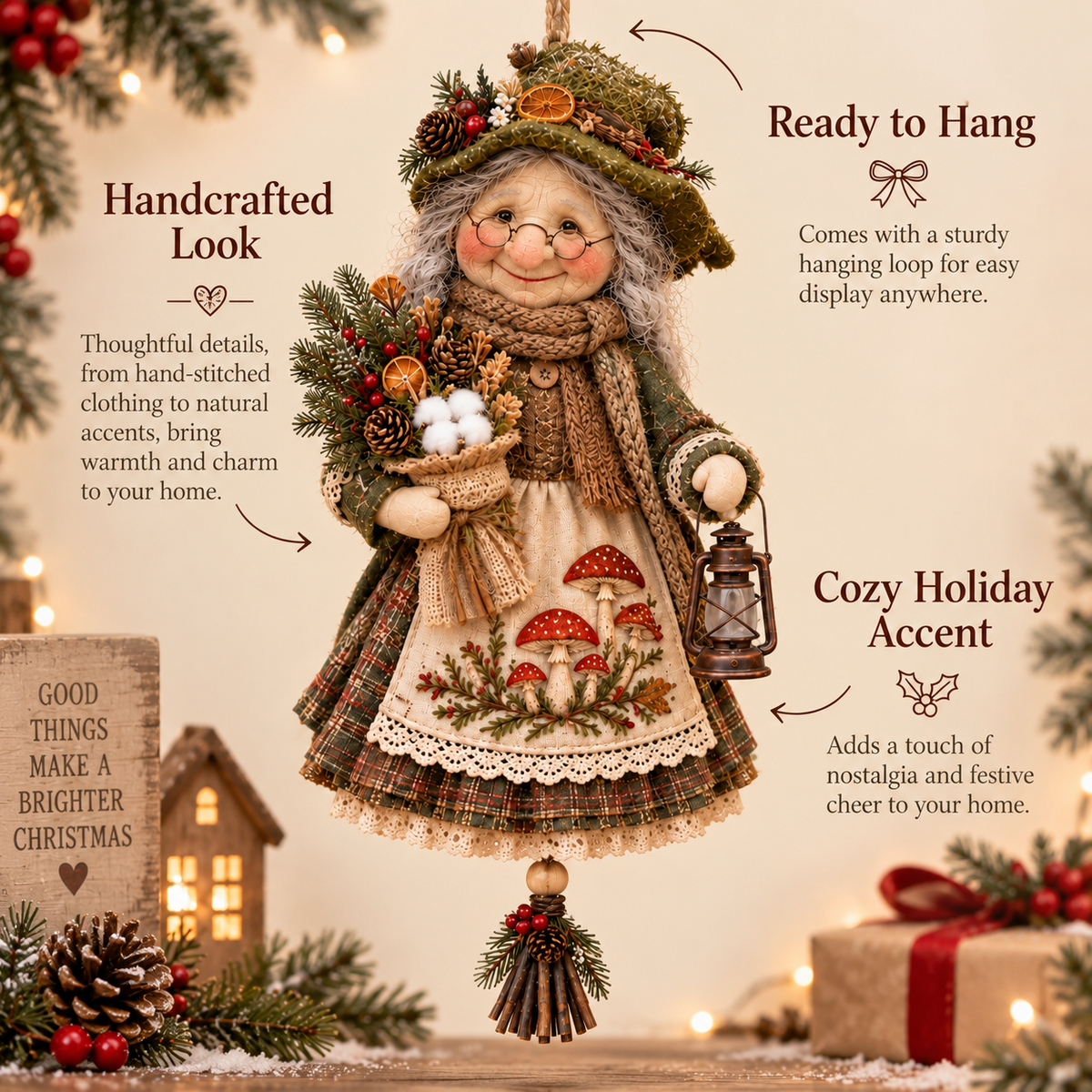 🍀👵 Handmade Good Luck Granny — Charming Hanging Charm for Happiness & Good Fortune