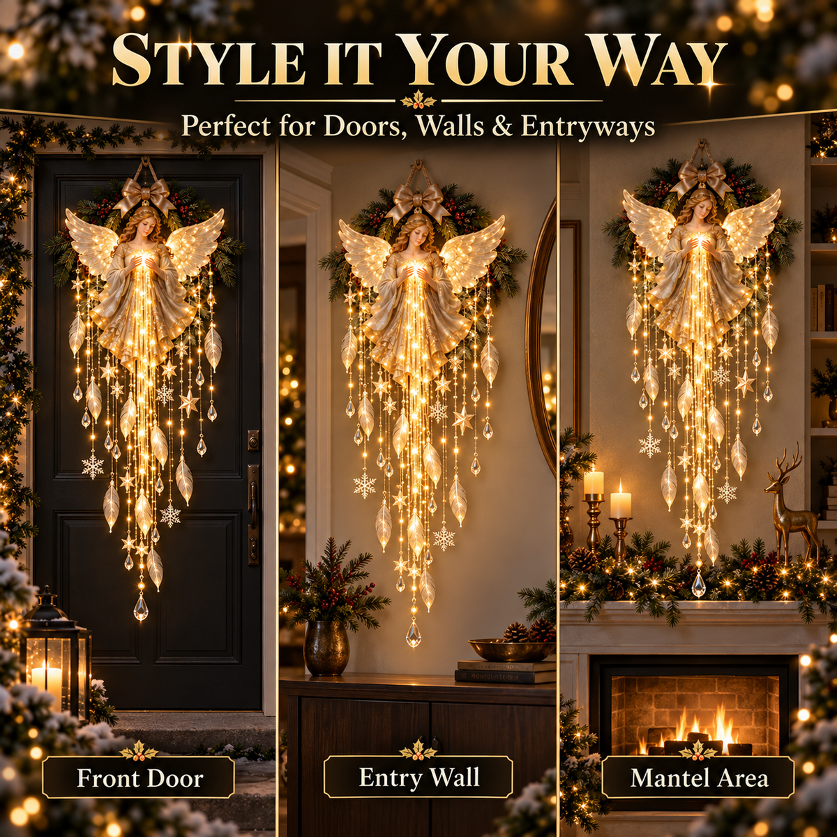 👼 Heavenly Holiday Glow Angel Light Cascade ✨ – Elegant Christmas Door & Wall Decor ✈️