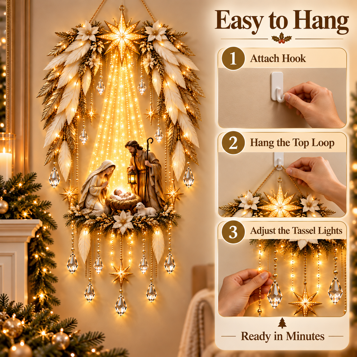 ✨ Heavenly Angel Wings Nativity Light✨ – Lighted Christmas Wall Decor  ✈️