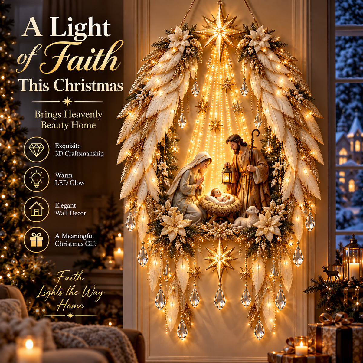 ✨ Heavenly Angel Wings Nativity Light✨ – Lighted Christmas Wall Decor  ✈️