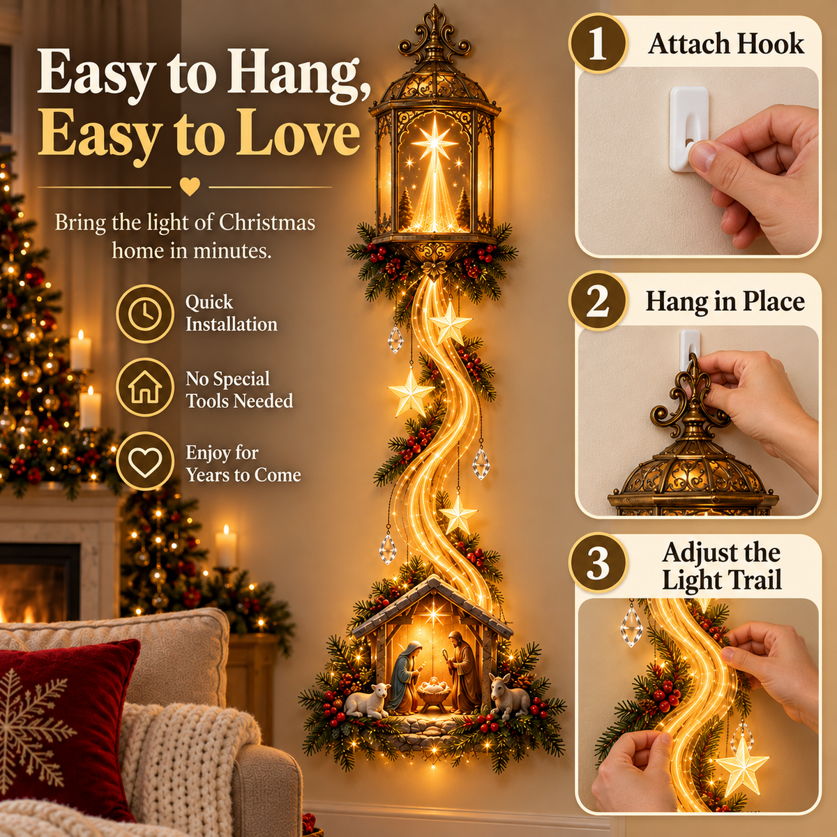 Christmas Story Lantern Cascade – Lighted Nativity Wall Decor