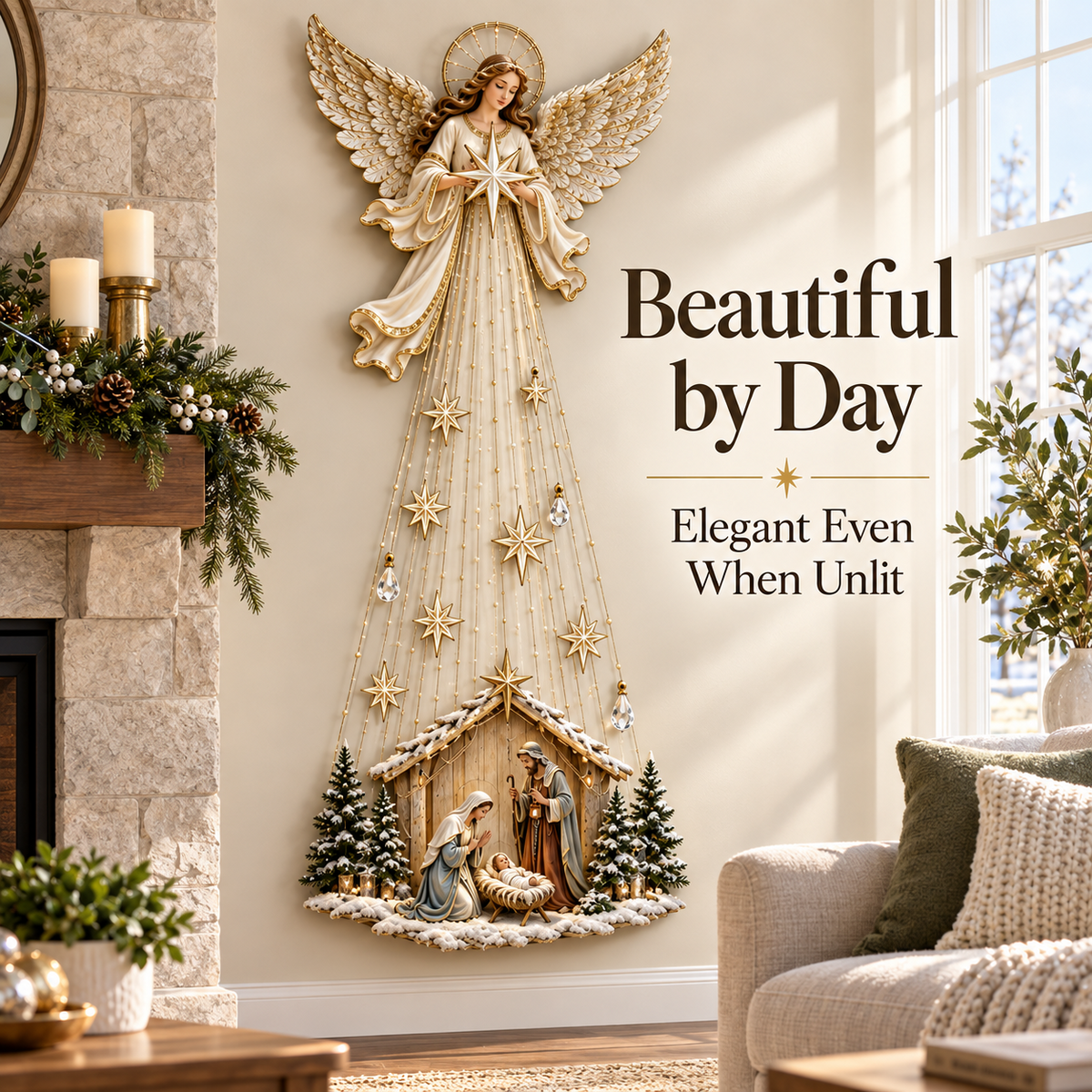 Angel Over Bethlehem– Lighted Nativity Christmas Wall Decor