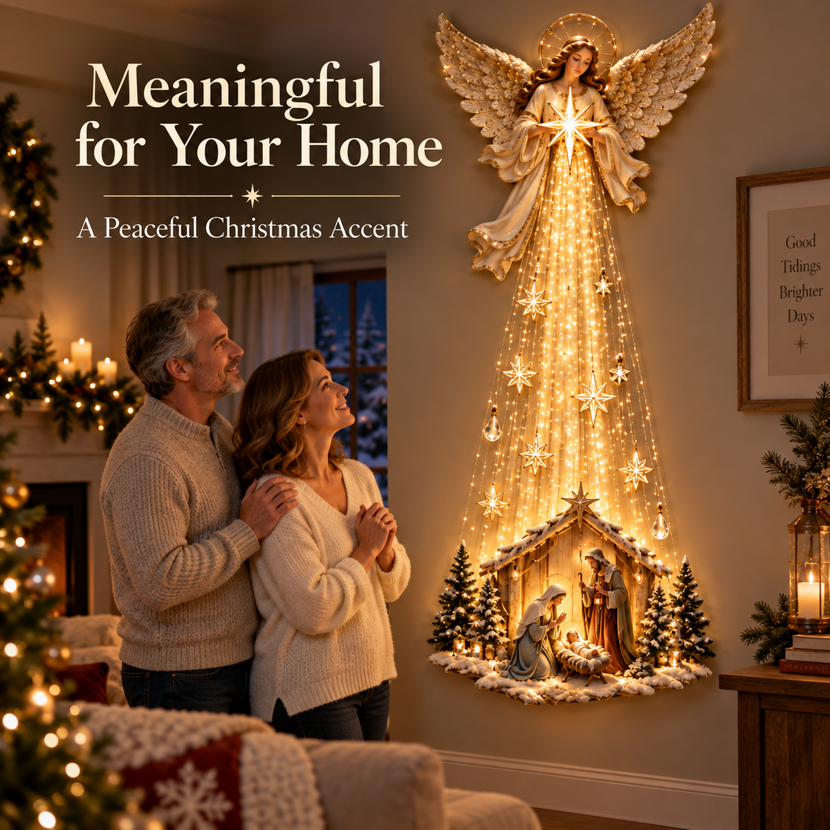 Angel Over Bethlehem– Lighted Nativity Christmas Wall Decor