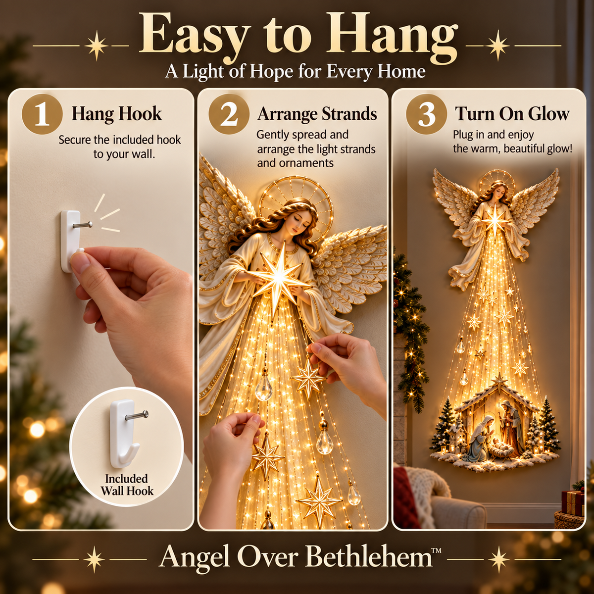 Angel Over Bethlehem– Lighted Nativity Christmas Wall Decor