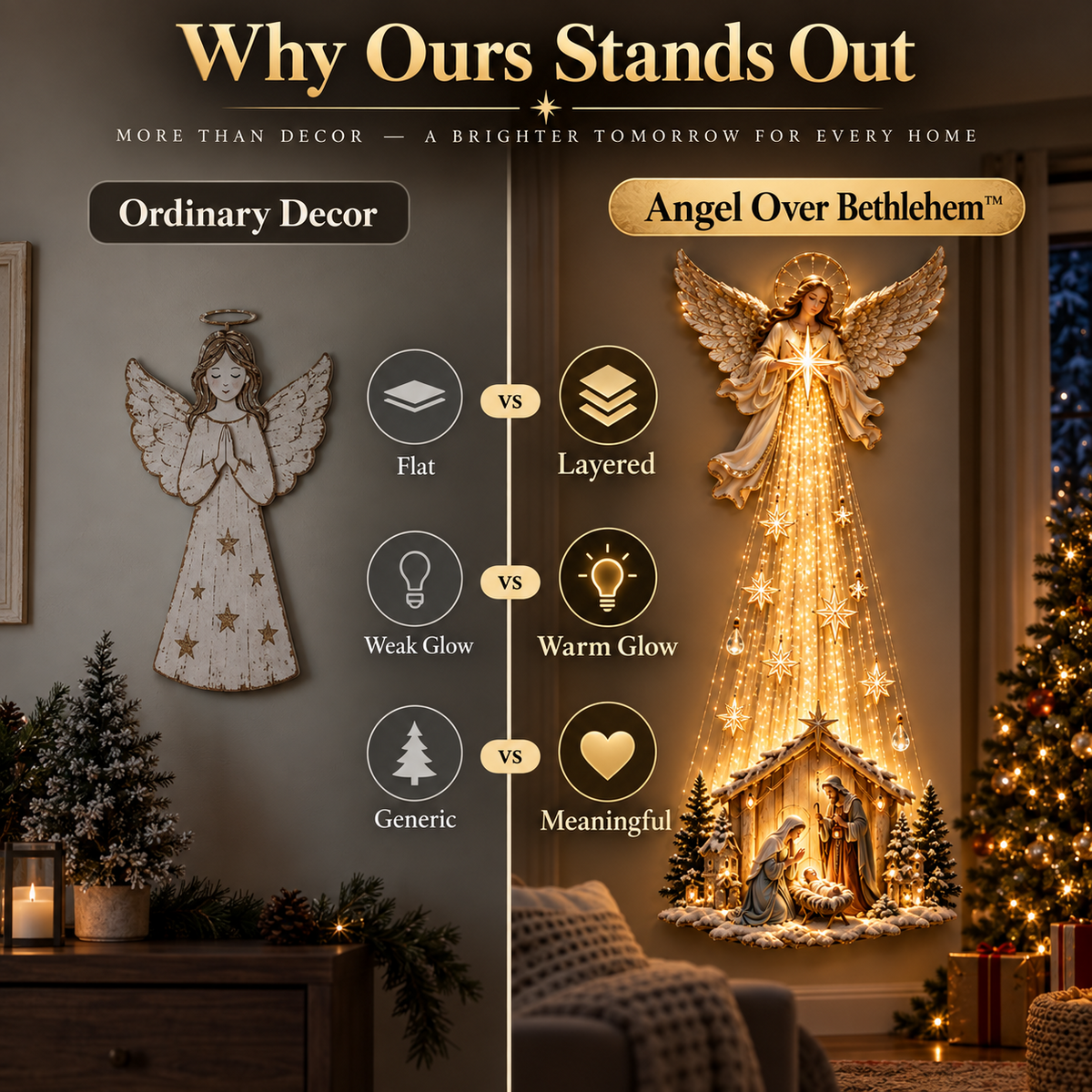 Angel Over Bethlehem– Lighted Nativity Christmas Wall Decor