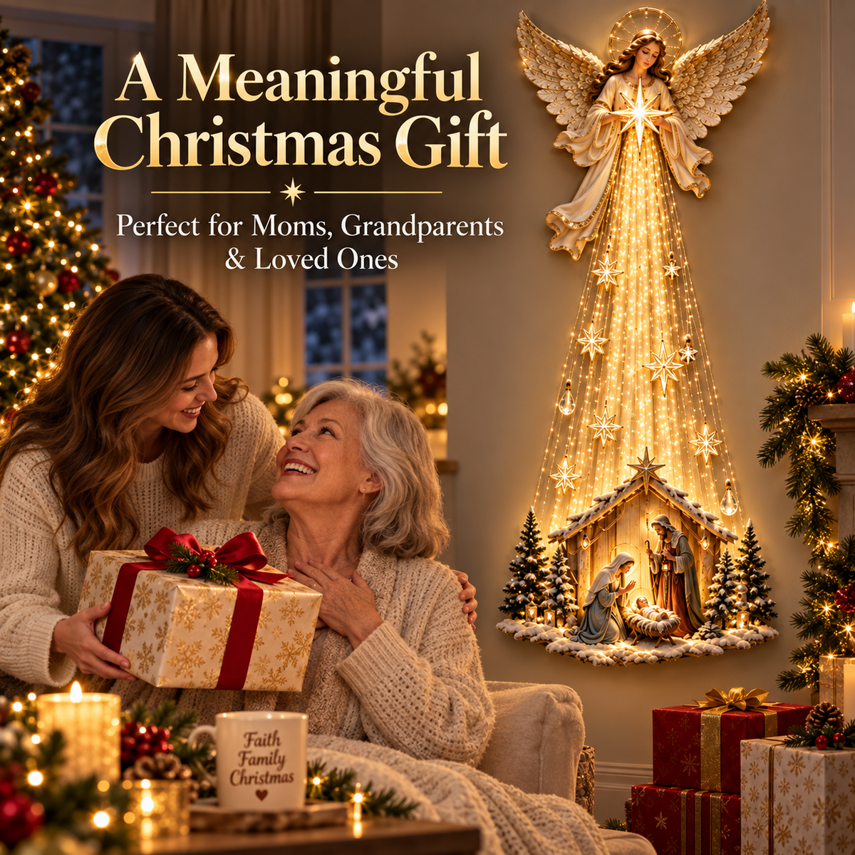Angel Over Bethlehem– Lighted Nativity Christmas Wall Decor