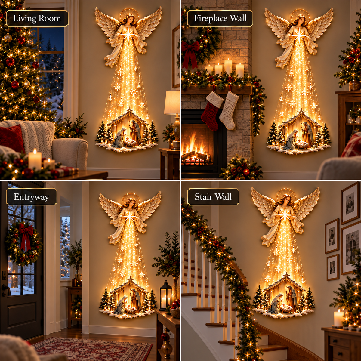 Angel Over Bethlehem– Lighted Nativity Christmas Wall Decor