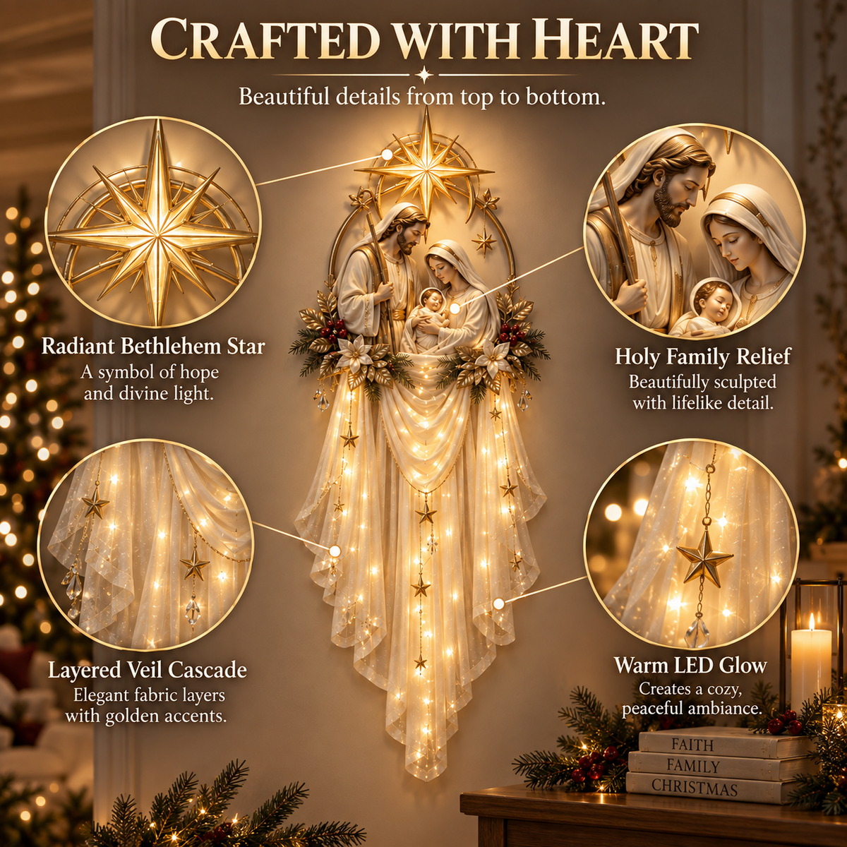 ✝️ Last Day 49% OFF✨Holy Family Star Veil Cascade™ – Lighted Nativity Christmas Wall Decor