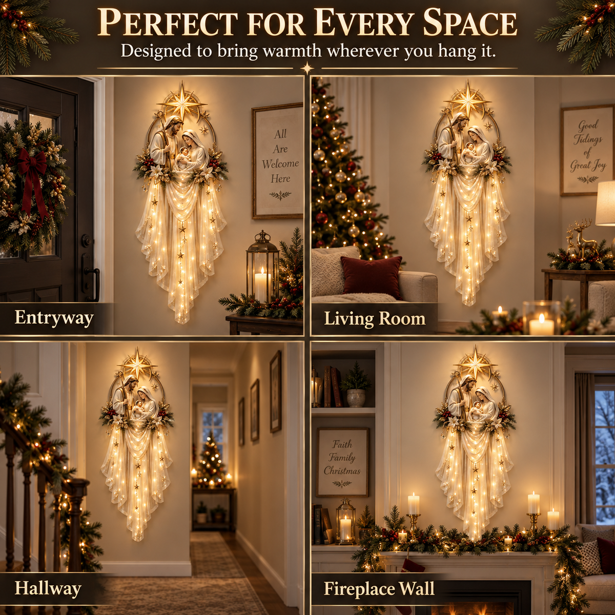 ✝️ Last Day 49% OFF✨Holy Family Star Veil Cascade™ – Lighted Nativity Christmas Wall Decor