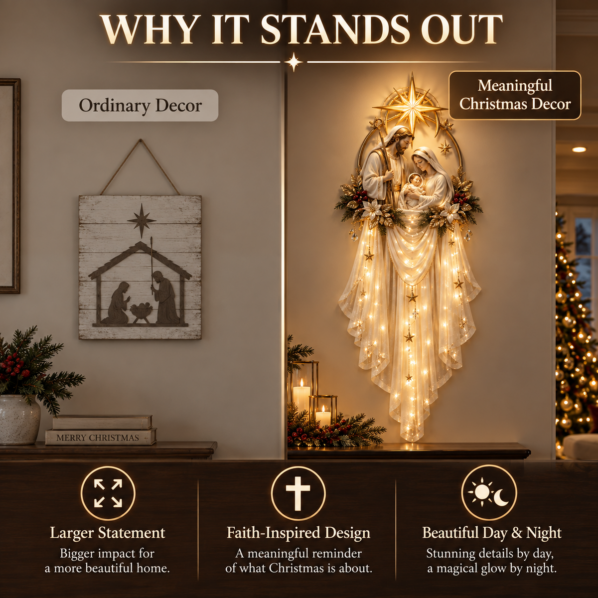 ✝️ Last Day 49% OFF✨Holy Family Star Veil Cascade™ – Lighted Nativity Christmas Wall Decor