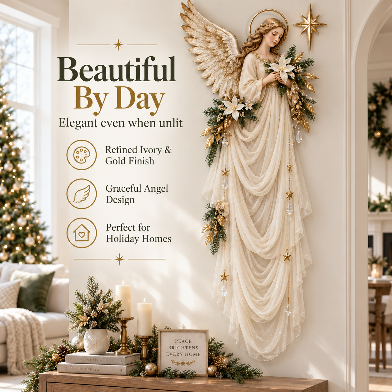 Angel of Peace Light Cascade elegant daytime Christmas wall decor