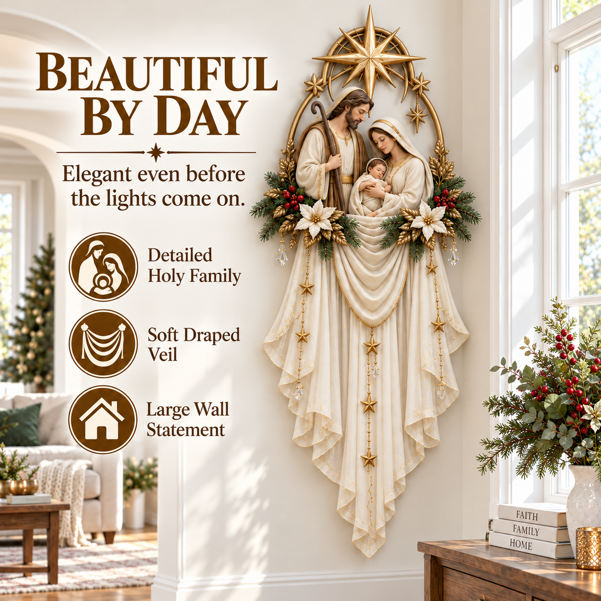 ✝️ Last Day 49% OFF✨Holy Family Star Veil Cascade™ – Lighted Nativity Christmas Wall Decor