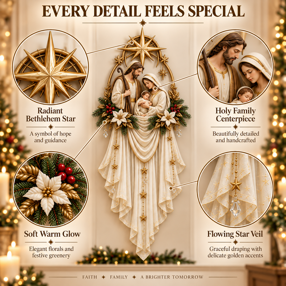 ✝️ Last Day 49% OFF✨Holy Family Star Veil Cascade™ – Lighted Nativity Christmas Wall Decor