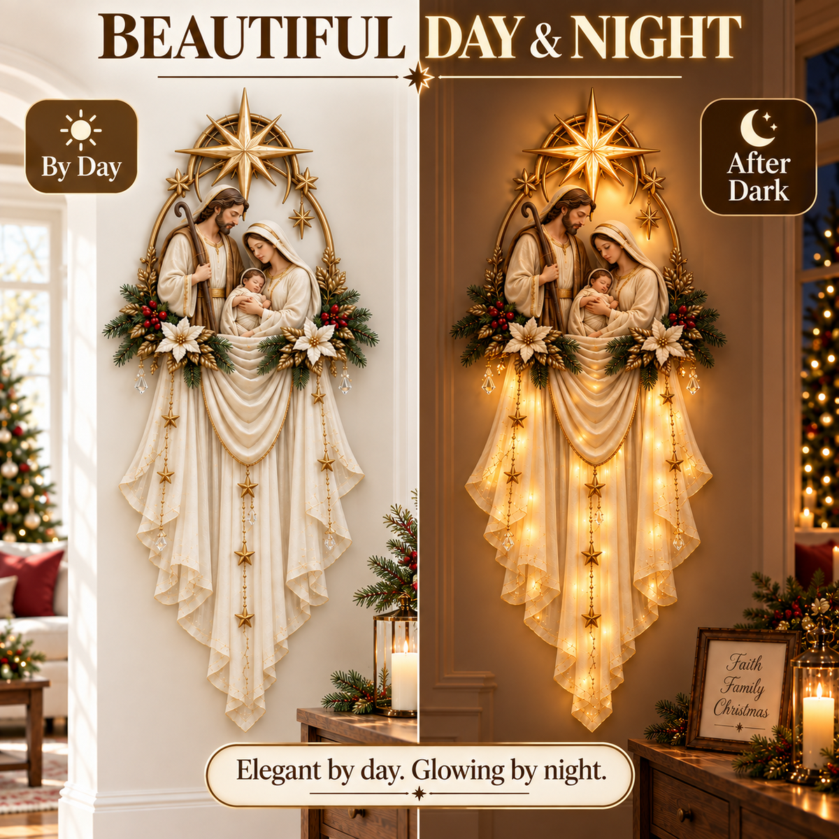 ✝️ Last Day 49% OFF✨Holy Family Star Veil Cascade™ – Lighted Nativity Christmas Wall Decor