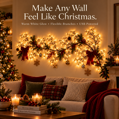 MerryPine™ Christmas Willow Vine Lights – Flexible Warm White Wall Garland