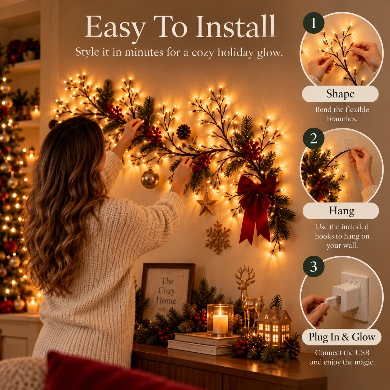 Easy installation steps for MerryPine Christmas willow vine lights