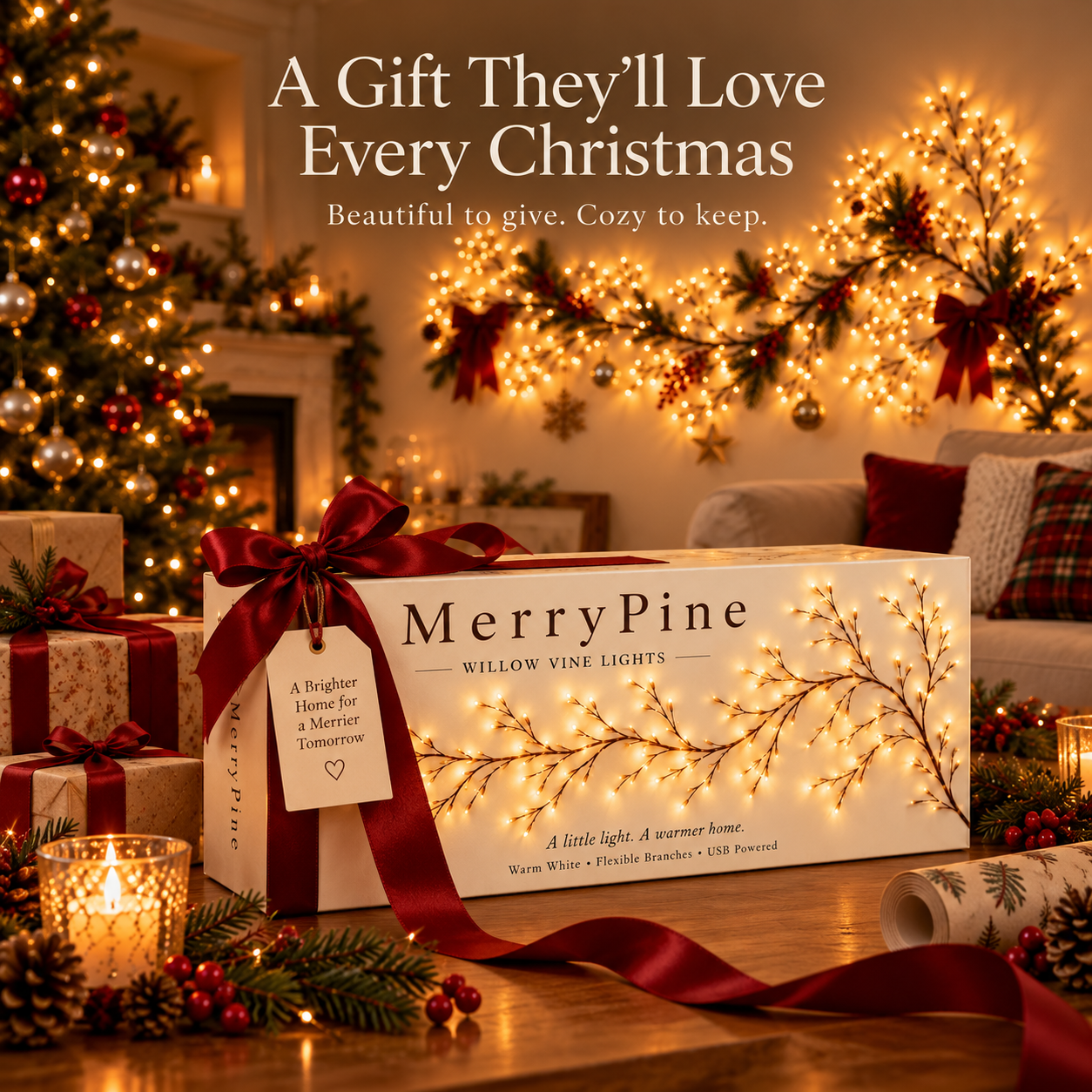 MerryPine Christmas willow vine lights gift packaging