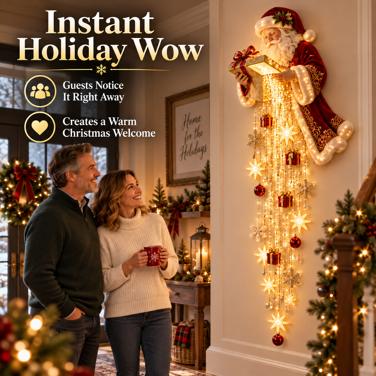 Couple admiring Santa Magical Gift Starfall Christmas wall decoration