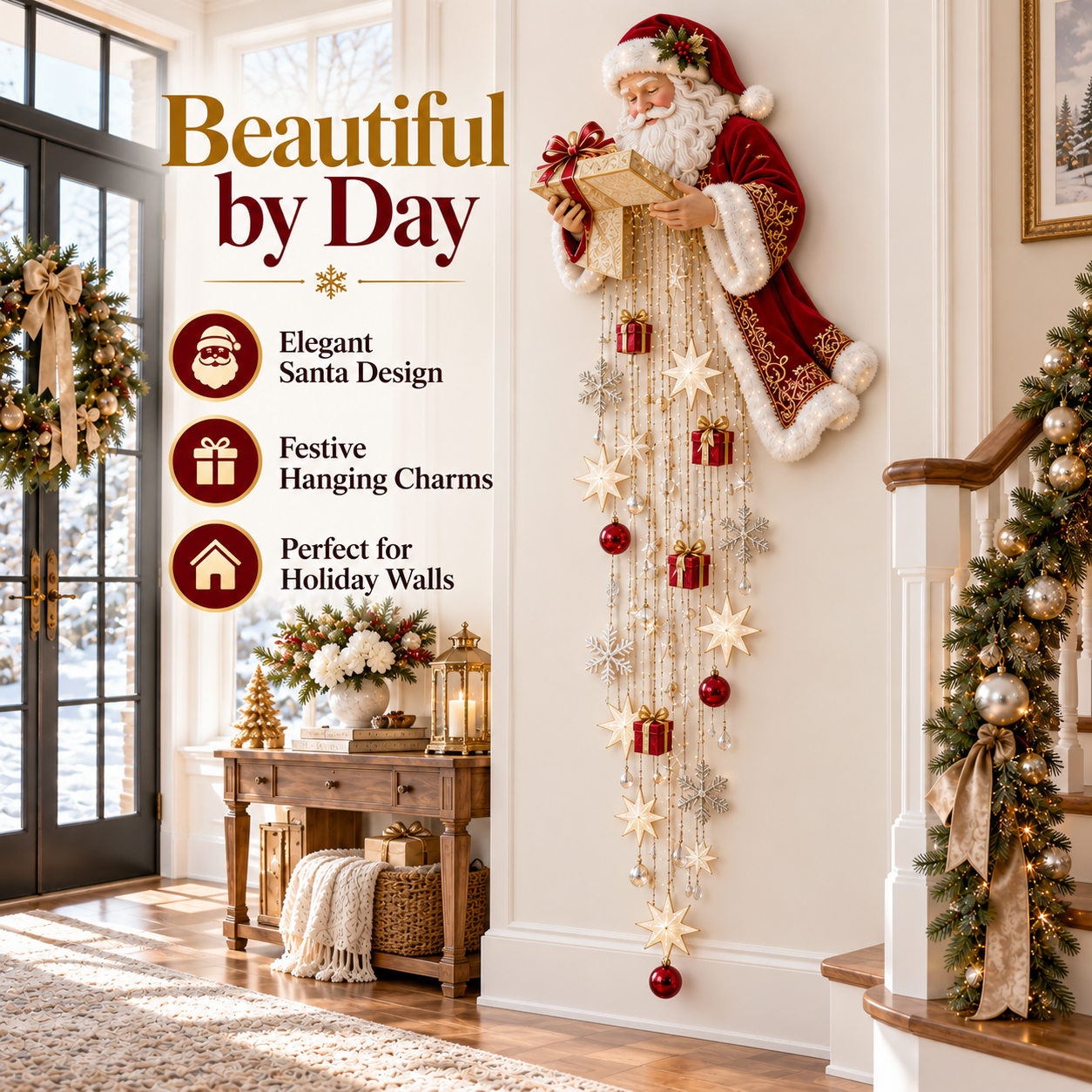 Santa Magical Gift Starfall Cascade daytime Christmas wall decor